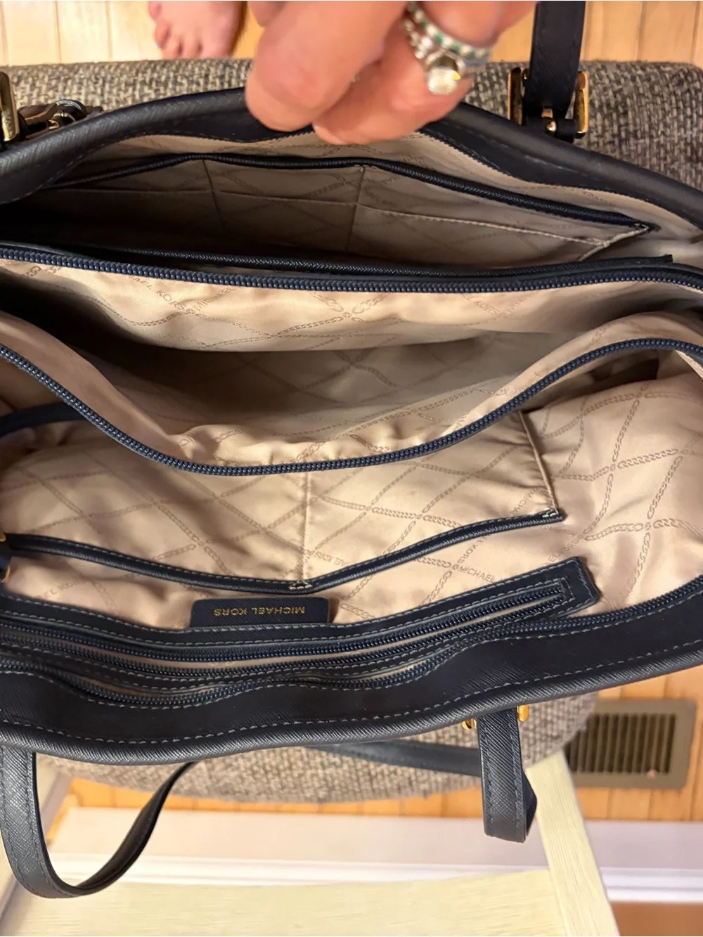 Michael Kors Navy Saffiano Leather Tote with Gold Hardware